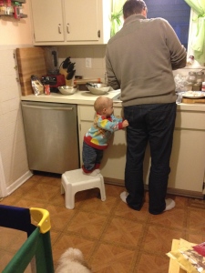 Nathaniel likes helping in the kitchen!