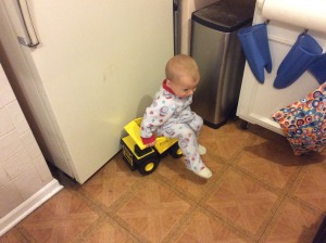 Nathaniel likes to get stuck in trucks for that!