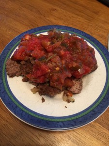 Beef with Salsa (should have been on spaghetti squash but the store was out) Breakfast