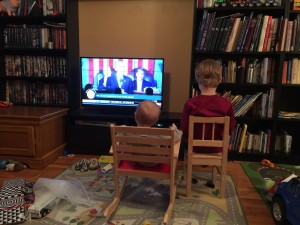 Yes that is my boys watching the state of the union! They are well versed! (This was coverage on The Blaze so it wasn't just some politician rambling on.)
