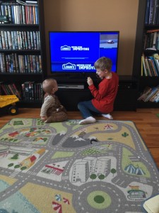 The boys watching the Sprint Cup race.