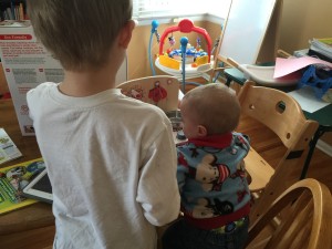 The boys playing with the small kitchen I got for Nathaniel today. (This is going into his homeschool play box.)