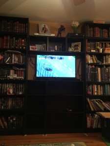 We have finally got new bookshelves and raised our TV. TV time has now become easier as the TV isn't at the boy's height!