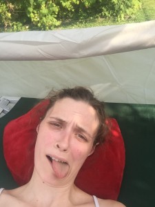 Me after I put up the new tent in the heat!