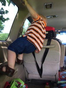 Nathaniel can climb the walls of the van!