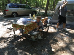 Again, notice the miserable dog under the table... yeah he will not be coming with us on the next 3 camping trips. 