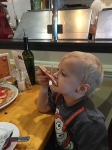 Nathaniel having Dairy Free pizza! Yum!