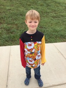 I made Max this shirt for German class. Here he is at his first day of "away from mommy" school