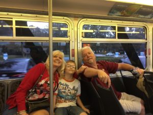 Max with grandma and grandpa (on the bus to Epcot)