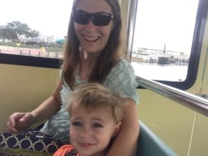 Nathaniel and I on the boat from Magic kingdom to Wilderness lodge. 